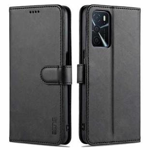 For OPPO A16 AZNS Skin Feel Calf Texture Horizontal Flip Leather Case with Card Slots & Holder & Wallet(Black)