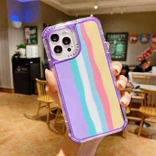 For iPhone 13 Rainbow TPU + PC Glass Shockproof Case(Rainbow Pattern Purple)