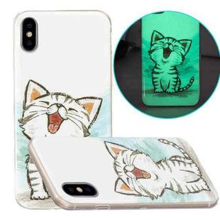 For iPhone X / XS Luminous TPU Pattern Soft Protective Case(Happy Cat)