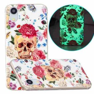 For iPhone XR Luminous TPU Pattern Soft Protective Case(Red Flower Skull)