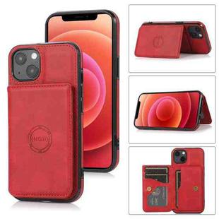 For iPhone 13 Calf Texture Magnetic Card Bag PU Shockproof Case with Holder & Card Slot(Red)