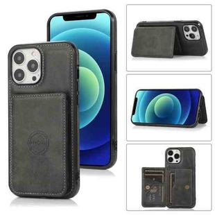 For iPhone 13 Pro Calf Texture Magnetic Card Bag PU Shockproof Case with Holder & Card Slot (Black)