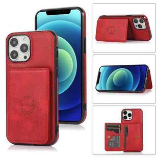For iPhone 13 Pro Max Calf Texture Magnetic Card Bag PU Shockproof Case with Holder & Card Slot (Red)