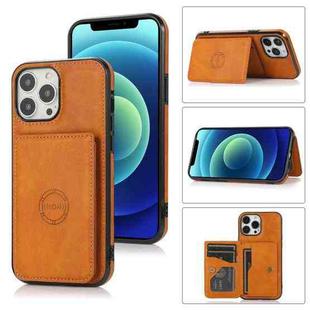 For iPhone 13 Pro Max Calf Texture Magnetic Card Bag PU Shockproof Case with Holder & Card Slot (Brown)