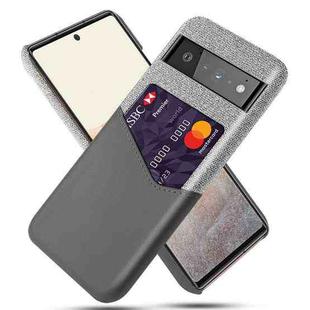 For Google Pixel 6 Pro Cloth Texture PC + PU Leather Back Cover Shockproof Case with Card Slot(Grey)