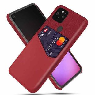 For Google Pixel 5 Cloth Texture PC + PU Leather Back Cover Shockproof Case with Card Slot(Red)