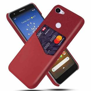 For Google Pixel 3a Cloth Texture PC + PU Leather Back Cover Shockproof Case with Card Slot(Red)