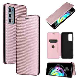 For Motorola Edge 20 Carbon Fiber Texture Horizontal Flip TPU + PC + PU Leather Case with Card Slot(Pink)