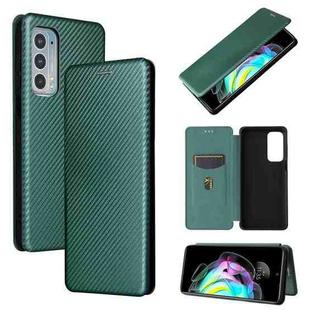 For Motorola Edge 20 Carbon Fiber Texture Horizontal Flip TPU + PC + PU Leather Case with Card Slot(Green)