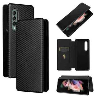 For Samsung Galaxy Z Fold3 5G Carbon Fiber Texture Horizontal Flip TPU + PC + PU Leather Case with Card Slot(Black)