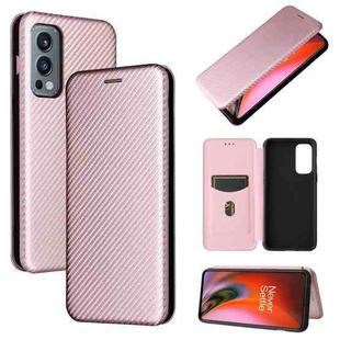 For OnePlus Nord 2 5G Carbon Fiber Texture Horizontal Flip TPU + PC + PU Leather Case with Card Slot(Pink)