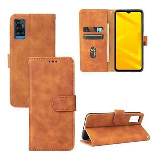 For ZTE Blade A71 Solid Color Skin Feel Magnetic Buckle Horizontal Flip Calf Texture PU Leather Case with Holder & Card Slots & Wallet(Brown)