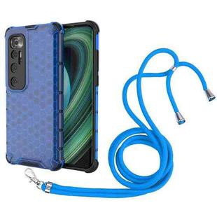 For Xiaomi Mi 10 Ultra Shockproof Honeycomb PC + TPU Case with Neck Lanyard(Blue)