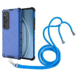 For Xiaomi Mi 10S Shockproof Honeycomb PC + TPU Case with Neck Lanyard(Blue)