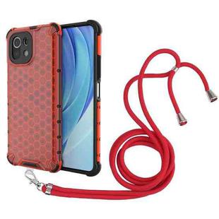 For Xiaomi Mi 11 Lite Shockproof Honeycomb PC + TPU Case with Neck Lanyard(Red)