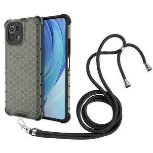 For Xiaomi Mi 11 Lite Shockproof Honeycomb PC + TPU Case with Neck Lanyard(Black)