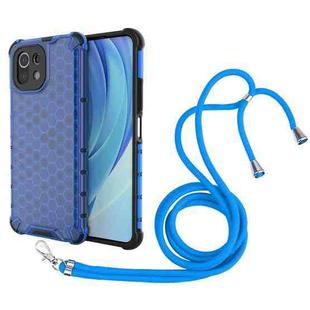For Xiaomi Mi 11 Lite Shockproof Honeycomb PC + TPU Case with Neck Lanyard(Blue)