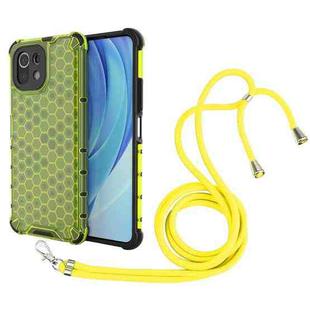 For Xiaomi Mi 11 Lite Shockproof Honeycomb PC + TPU Case with Neck Lanyard(Green)