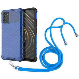 For Xiaomi Poco M3 Shockproof Honeycomb PC + TPU Case with Neck Lanyard(Blue)