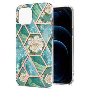 For iPhone 13 mini Electroplating Splicing Marble Flower Pattern TPU Shockproof Case (Blue Flower)