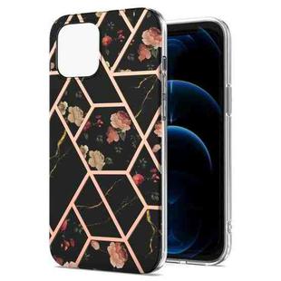 For iPhone 13 Pro Max Electroplating Splicing Marble Flower Pattern TPU Shockproof Case (Black Flower)