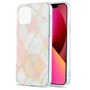 For iPhone 13 Electroplating Splicing Marble Flower Pattern Dual-side IMD TPU Shockproof Case(Pink White)