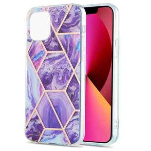 For iPhone 13 Electroplating Splicing Marble Flower Pattern Dual-side IMD TPU Shockproof Case(Dark Purple)