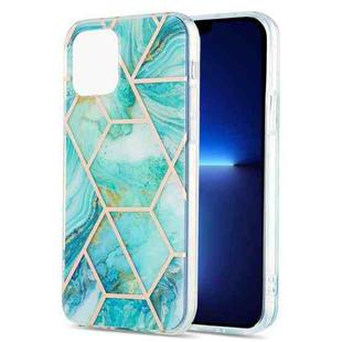 For iPhone 13 Pro Electroplating Splicing Marble Flower Pattern Dual-side IMD TPU Shockproof Case (Blue)