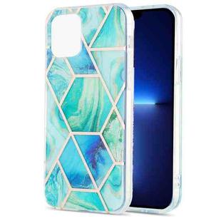 For iPhone 13 Pro Electroplating Splicing Marble Flower Pattern Dual-side IMD TPU Shockproof Case (Green)