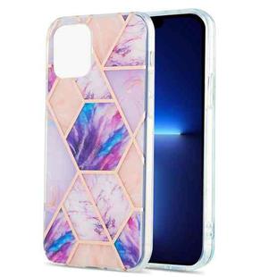 For iPhone 13 Pro Electroplating Splicing Marble Flower Pattern Dual-side IMD TPU Shockproof Case (Light Purple)