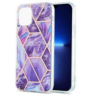 For iPhone 13 Pro Max Electroplating Splicing Marble Flower Pattern Dual-side IMD TPU Shockproof Case (Dark Purple)