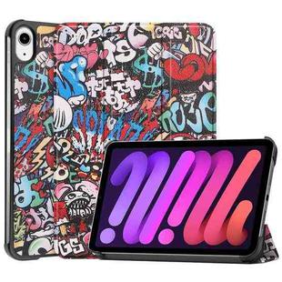 For iPad mini 6 Custer Painted PU Leather Tablet Case with Sleep / Wake-up Function & 3-Fold Holder(Graffiti)