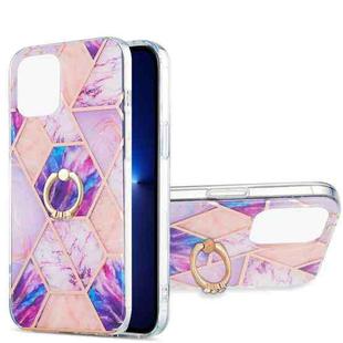 For iPhone 13 Pro Max Electroplating Splicing Marble Pattern Dual-side IMD TPU Shockproof Case with Ring Holder (Light Purple)