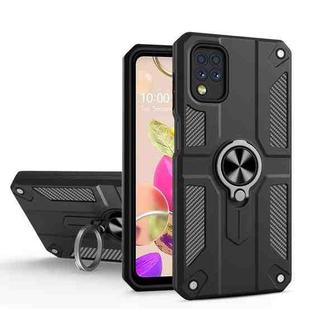 For LG K42 Carbon Fiber Pattern PC + TPU Protective Case with Ring Holder(Black)