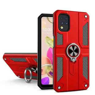 For LG K42 Carbon Fiber Pattern PC + TPU Protective Case with Ring Holder(Red)