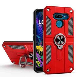 For LG K50 Carbon Fiber Pattern PC + TPU Protective Case with Ring Holder(Red)
