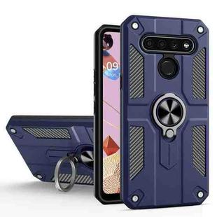 For LG K51S Carbon Fiber Pattern PC + TPU Protective Case with Ring Holder(Blue)