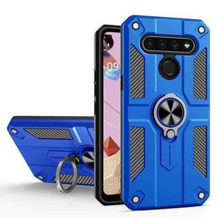 For LG K41S Carbon Fiber Pattern PC + TPU Protective Case with Ring Holder(Dark Blue)