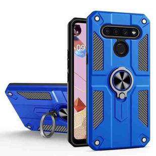 For LG K41S Carbon Fiber Pattern PC + TPU Protective Case with Ring Holder(Blue)