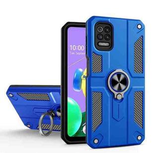 For LG K52 Carbon Fiber Pattern PC + TPU Protective Case with Ring Holder(Dark Blue)
