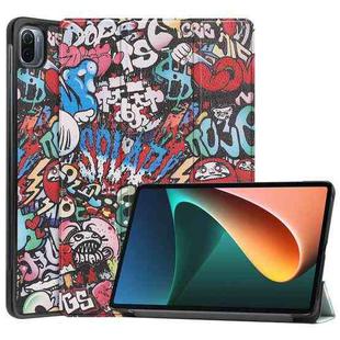 For Xiaomi Pad 5 Custer Painted PU Leather Case with Sleep / Wake-up Function & 3-Fold Holder(Graffiti)