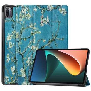 For Xiaomi Pad 5 Custer Painted PU Leather Case with Sleep / Wake-up Function & 3-Fold Holder(Apricot Blossom)