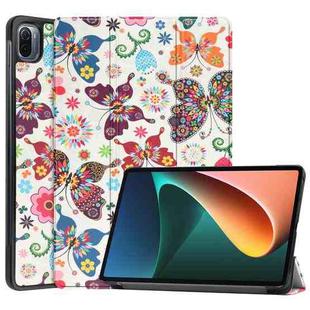 For Xiaomi Pad 5 Custer Painted PU Leather Case with Sleep / Wake-up Function & 3-Fold Holder(Color Butterfly)