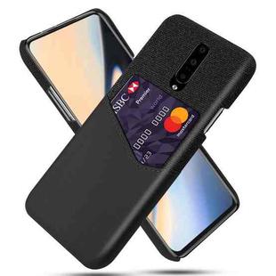 For OnePlus 7 Cloth Texture PC + PU Leather Back Cover Shockproof Case with Card Slot(Black)