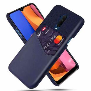 For OnePlus 7T Pro Cloth Texture PC + PU Leather Back Cover Shockproof Case with Card Slot(Blue)