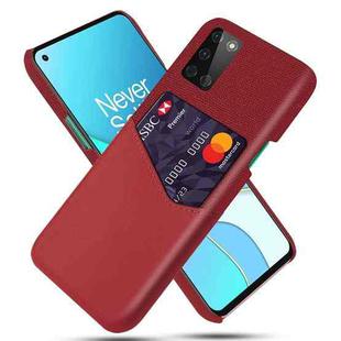 For OnePlus 8T Cloth Texture PC + PU Leather Back Cover Shockproof Case with Card Slot(Red)