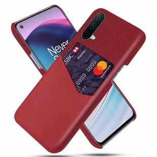 For OnePlus Nord CE 5G Cloth Texture PC + PU Leather Back Cover Shockproof Case with Card Slot(Red)