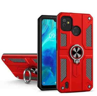 For Tecno Pop 5 Carbon Fiber Pattern PC + TPU Protective Case with Ring Holder(Red)