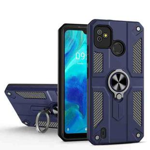 For Tecno Pop 5 Carbon Fiber Pattern PC + TPU Protective Case with Ring Holder(Blue)