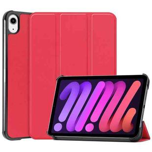 For iPad mini 6 Custer Texture Horizontal Flip Leather Tablet Case with Three-folding Holder & Sleep / Wake-up Function(Red)